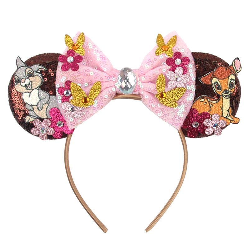 Disney Castle Fireworks Mouse Ears Headband Sequins Bow Girls Cosplay Hairband Adult/Kids Party Gift Children Hair Accessories