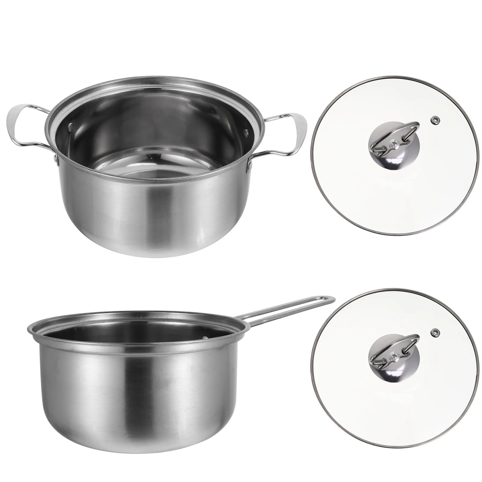 2Pcs Milk Soup Pot Set Stainless Steel Cooking Pot for Instant Noodles Milk Preparation Kitchen Soup Pan Anti Spill Design