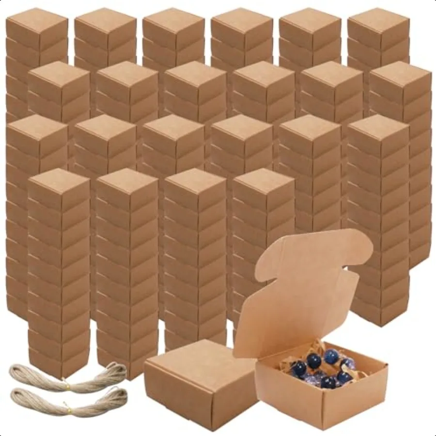 220 caixas de presente de papel pequenas dos pces com tampas a granel 2.2x2.2x1 Polegada ornamentos mini caixas de papelão com 2 rolos corda para jóias b