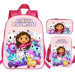 3pcs Set Gabby's Dollhouse Prints Backpack for Primary School Girls Pink Bag Pack Cute Gabby Bookbag Softback Kids School Bags