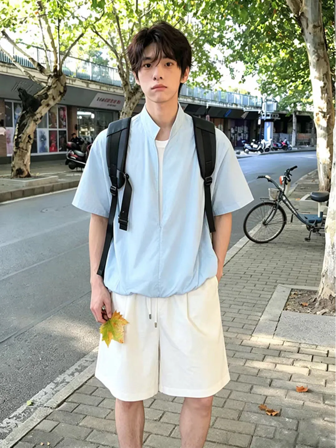 

Casual Ice Silk Short Sleeve Shirt And Pants Set for Men Summer CleanFit Handsome Fake Two-Piece Fashionable Teenage Wear