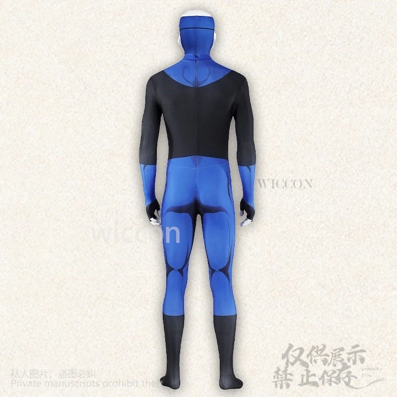 Markgraysonn Invincibeee Cosplay Customized Costume Blue Jumpsuit Bodysuit Battle Uniform Mask Glasses Punk Man Halloween