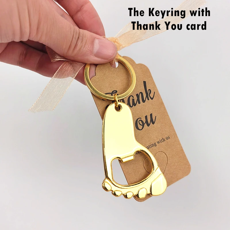 Personalisierte Babyparty-Geschenke, goldener fußförmiger Schlüsselanhänger, Flaschenöffner, Gastgeschenk zur Taufe, Feier, Party, Souvenir, Geschenke für Gäste – Detail 5