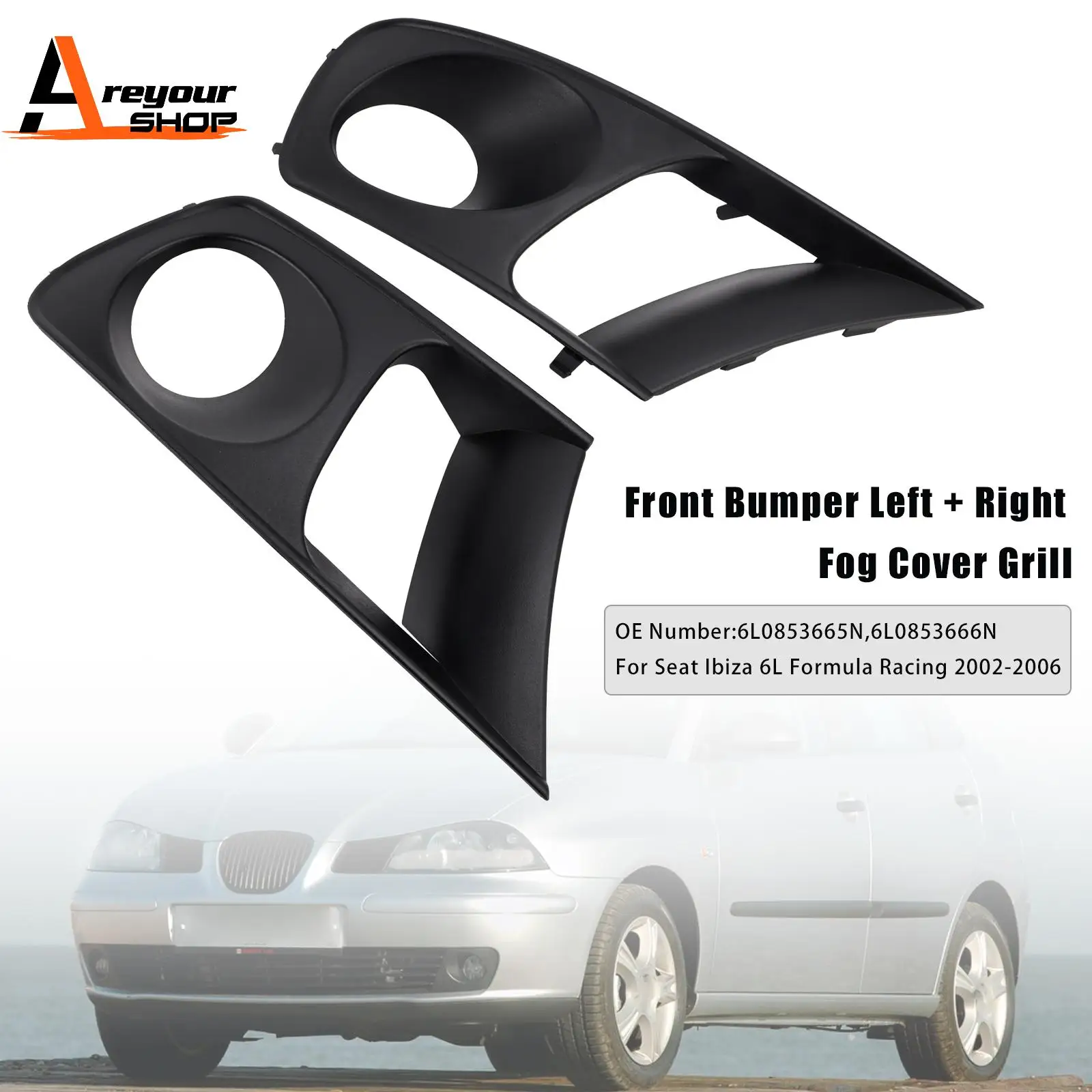 

Areyourshop Front Bumper Left + Right Fog Cover for Seat Ibiza 6L Formula Racing 2002 2003 2004 2005 2006