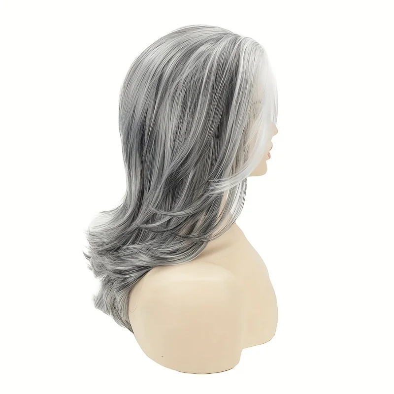 18inch Gray Natural Fluffy Short Synthetic Wig Soft Fiber High Temperature Silk Heat Resistant for Daily Use