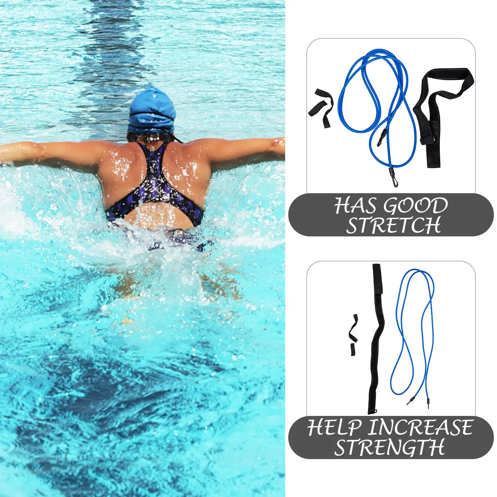 

Swimming Resistance Training Belt Adjustable Elastic Static Swim Bungee Rope Kit Pool Jogger Fishing Supplies