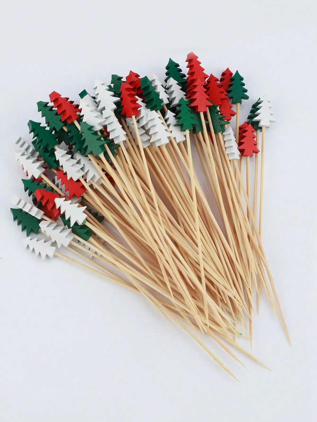100 Pcs Christmas Tree Bamboo Cocktail Picks Disposable Fruit Toothpicks Cupcake Topper Sticks Xmas Party Food Decorations