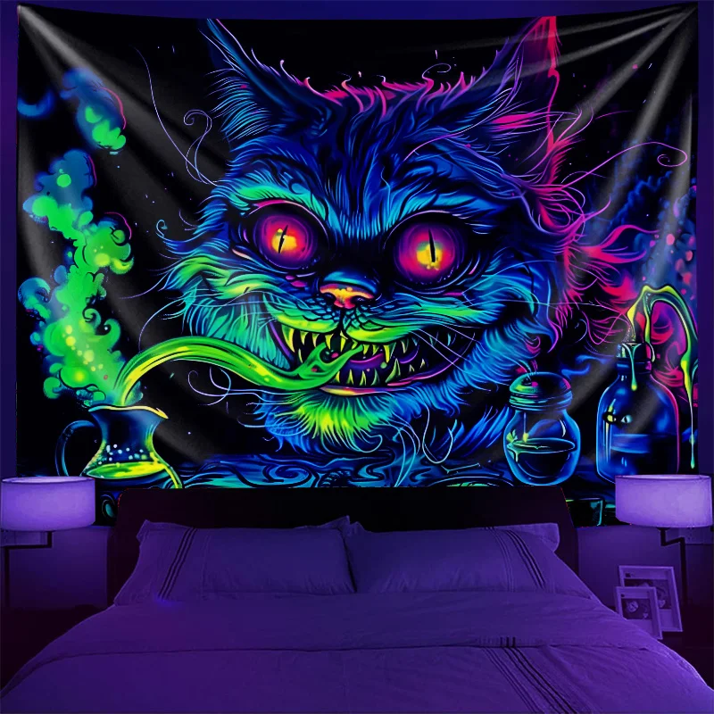 

Black Cat Tapestry UV Reactive Dark Evil Design for Bedroom Dorm Living Room Decor Wall Hanging Art