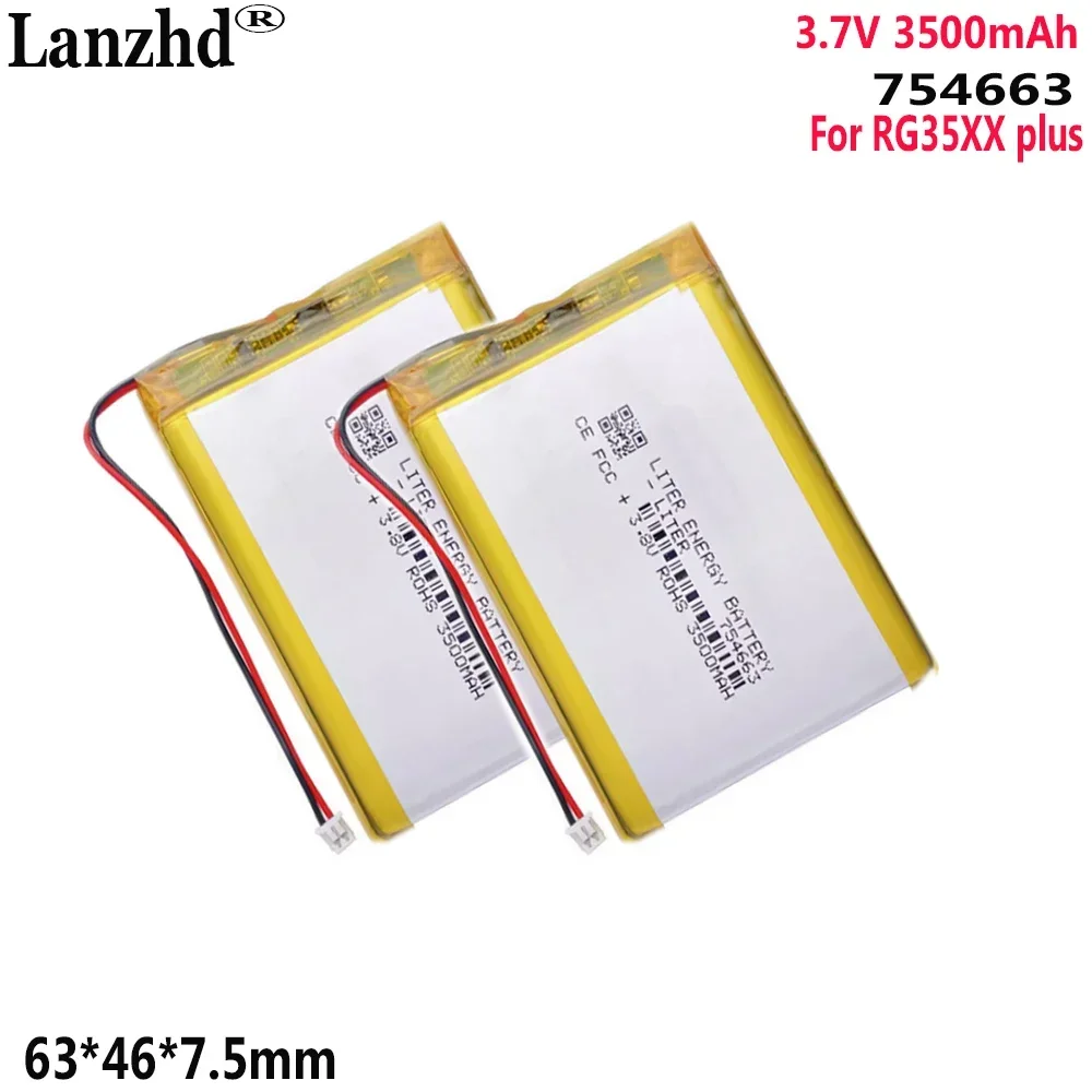 3.7V Li polymer lithium battery Use For Ambernik RG35XX plus game console rechargeable battery 754663   3500mah