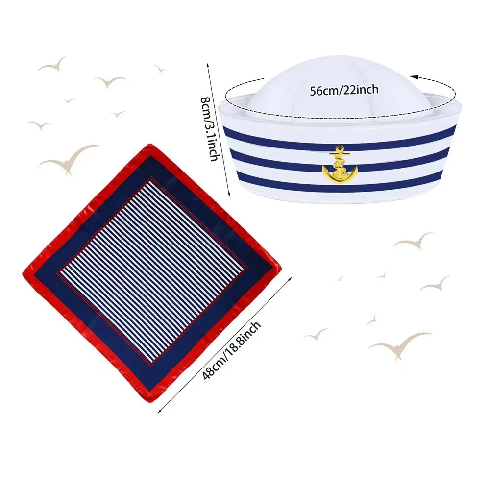 مجموعة قبعة بحرية مخططة باللون الأزرق، قبعة بحار على شكل قبة زرقاء