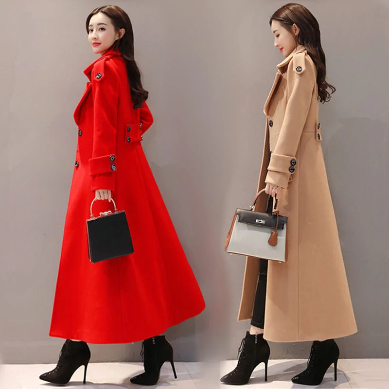 2022 Autumn And Winter Women's New Korean Style Fashion Waist-length Tight-fitting Long Knee-length Thickened Woolen Coat