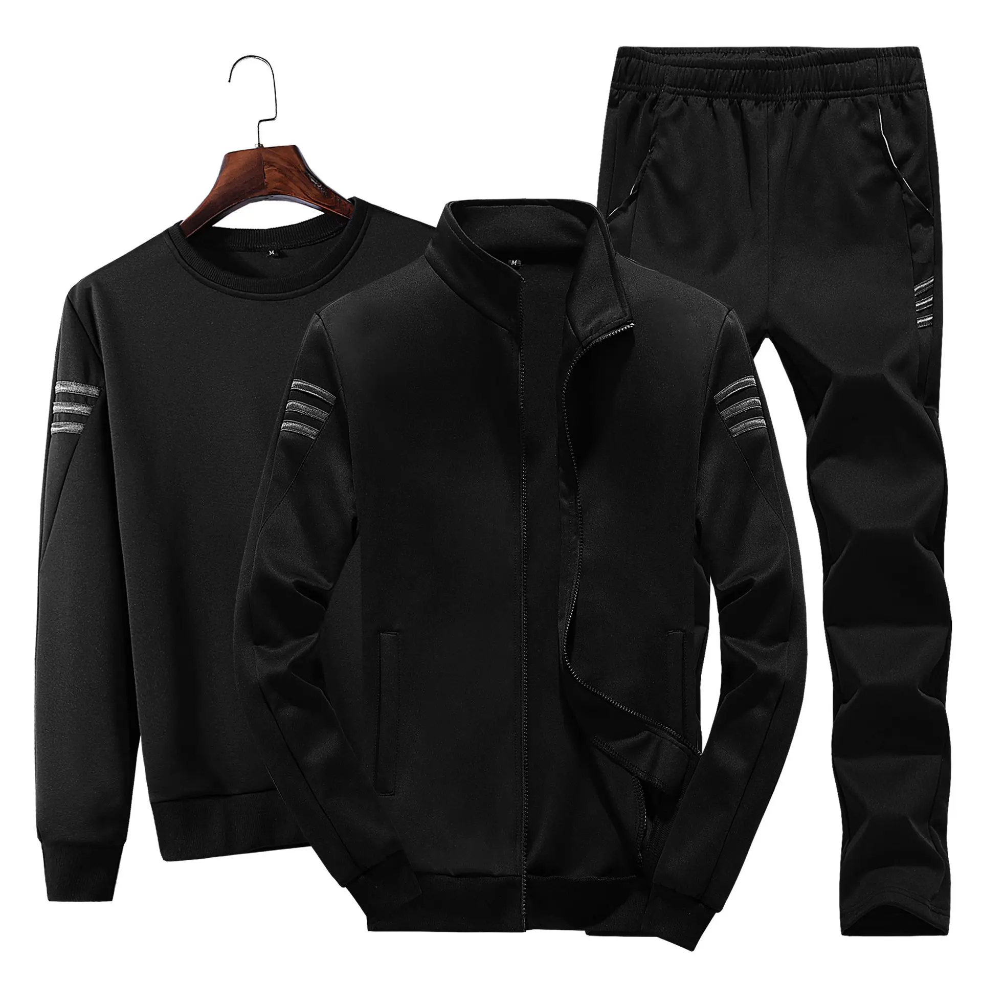 Men Casual Sports 3 Piece Sets O Neck Sweater Cardigan Coat Long Pants Three Pieces Outfits Loose Sport Running Jogging Sets