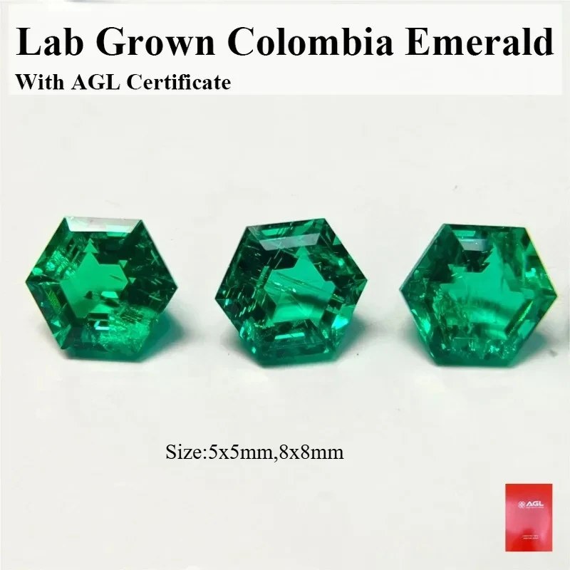

Lab Grown Colombia Emerald Hexagon Shape Green Color Hydrothermal Emeralds for Diy Jewelry Making Selectable AGL Certificate
