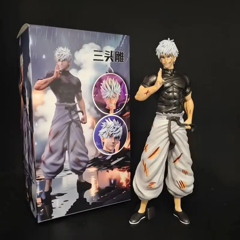 Anime Jujutsu Kaisen Gojo Satoru 22 cm große Figuren mit 3 austauschbaren Köpfen, Modell, trendiges Spielzeug, Desktop-Dekoration, Geschenk, Sammlerstück