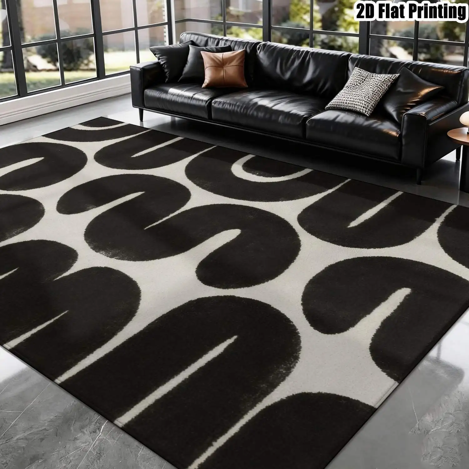 1Pc 2D Printed Black White Abstract Art Nordic/Instagram Style Modern Minimalist Geometric Striped Carpet, Multi-Size Machine Washable Home Decor Mat for Entrance, Dining, Foyer, Living Room, Bedroom