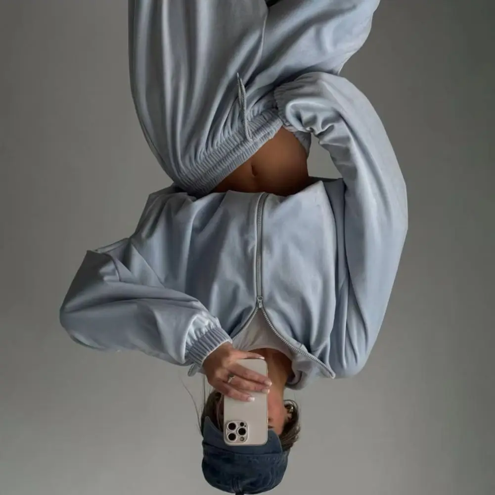 2026 Two Piece Set Women Cropped Tracksuit Set Zip Up Sweatshirt And Wide Leg Sweatpants Sets Spring Casual Sweatsuit Lounge Set