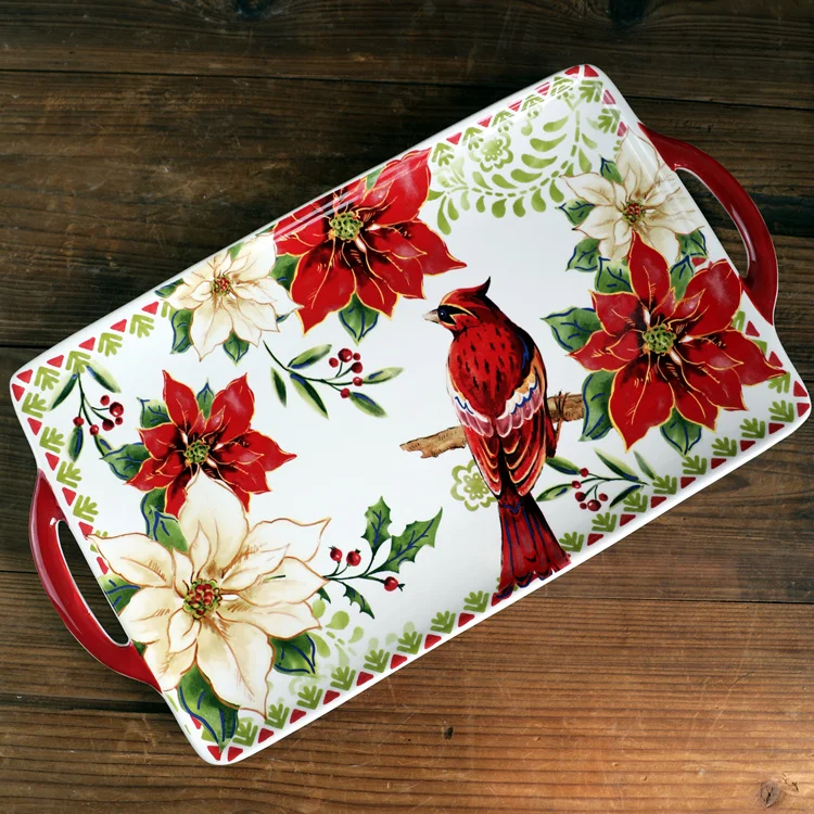 

Прямоугольный сервировочный поднос в американском стиле с птичьим узором, поднос для хлеба в западном стиле, тарелка с двумя ручками в деревенском стиле