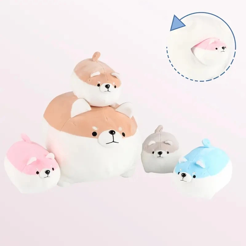 38cm Mother and child fat Shiba Inu five-piece plush toy Shiba Inu zipper toy for boys and girls Christmas and Halloween gifts