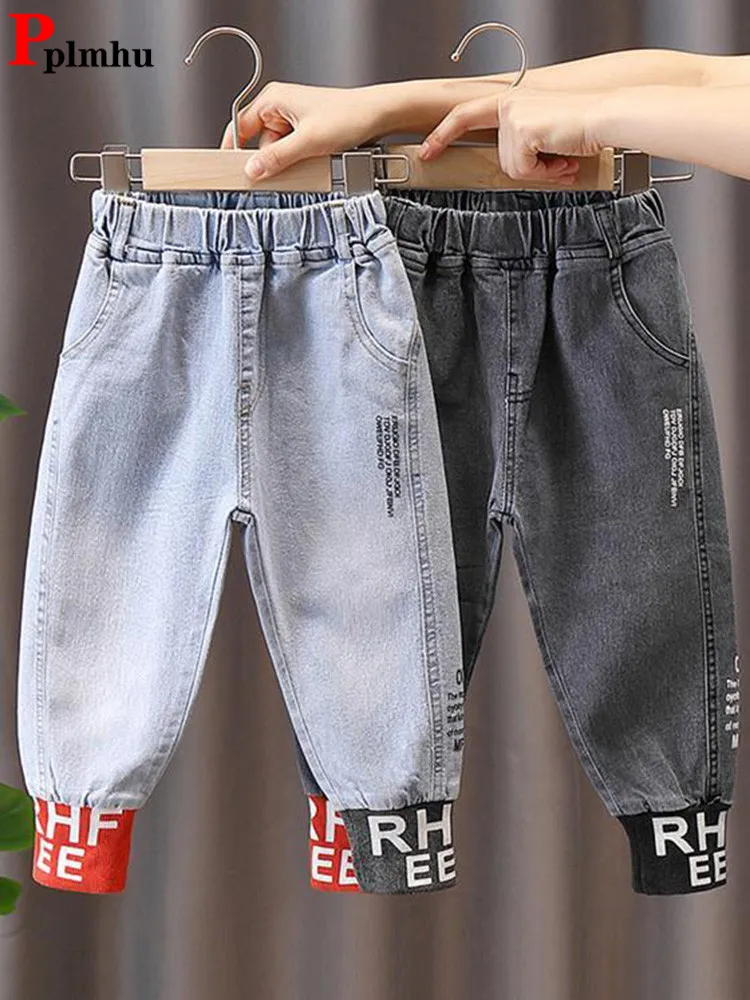 Fashion Baggy Boys Jeans Jogger Pants Spring Fall Patchwork Kids Denim Pantalones Elastic High Waist Children New Jeansy Calca