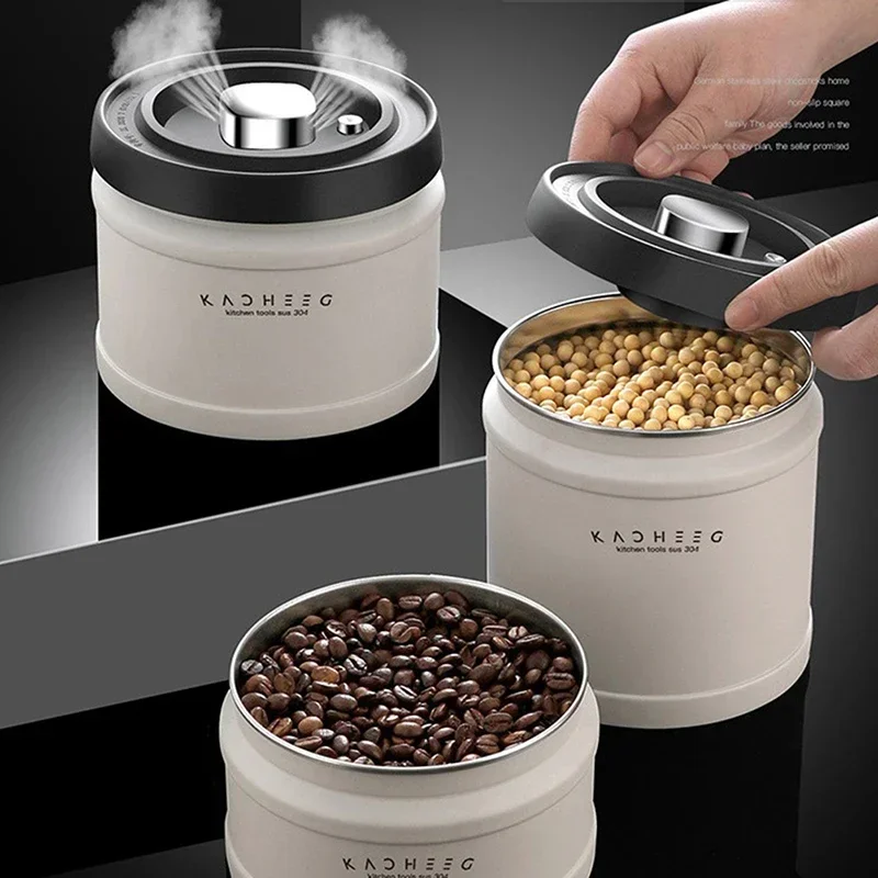 

304 Stainless Steel Airtight Coffee Container Storage Box Coffee Bean Jar Vacuum Sealed Can Food Kitchen Storage Organizer 2024