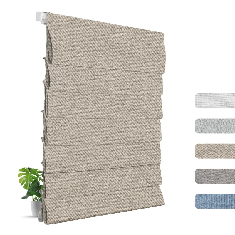 

Luxury Linen Texture Blackout Friendly Fabric Protection Wall No Drill No Tools Tension Manual Cordless Roman Shades For Home
