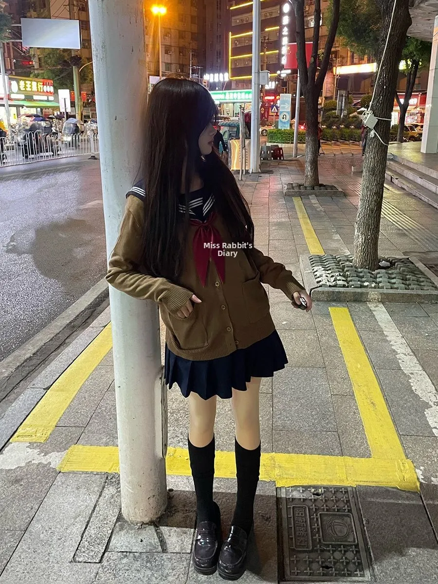 

Оригинальный вязаный кардиган JK orm School Sle, свитер Long Sve Basic Set ort Юбка Provided School Feel Aosphere