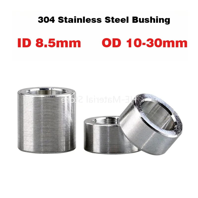 1-10Pcs 304 Stainless Steel Bushing ID 8.5mm Hollow Cyclinder Bushing Toothless Round Nut Sleeve Spacer Sleeve OD 10-30mm