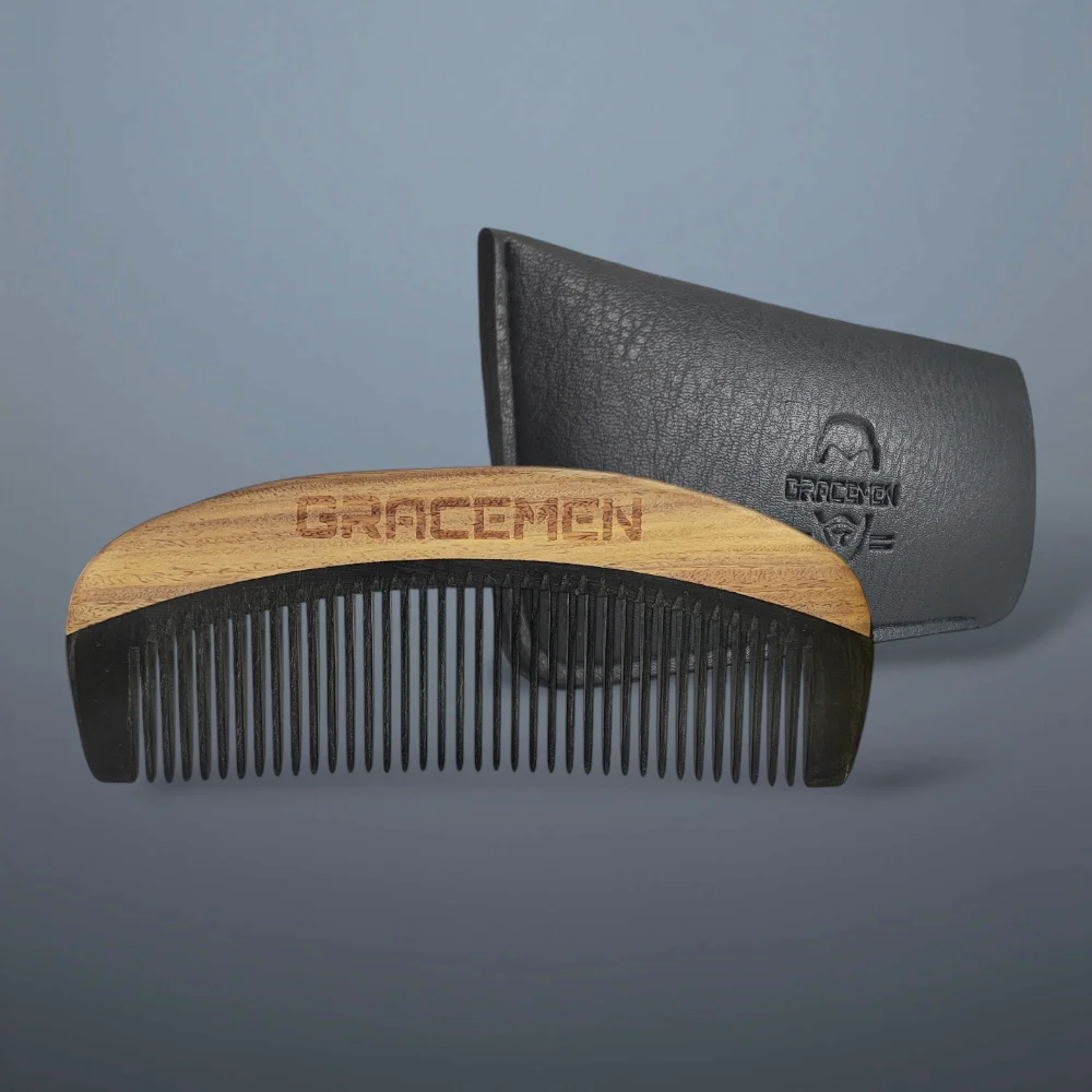 

The Gracemen Horn & Sandalwood Wooden Beard Comb for Men Anti-Static Wood Mustache Hair Comb with PU Leather Case for Gentleman