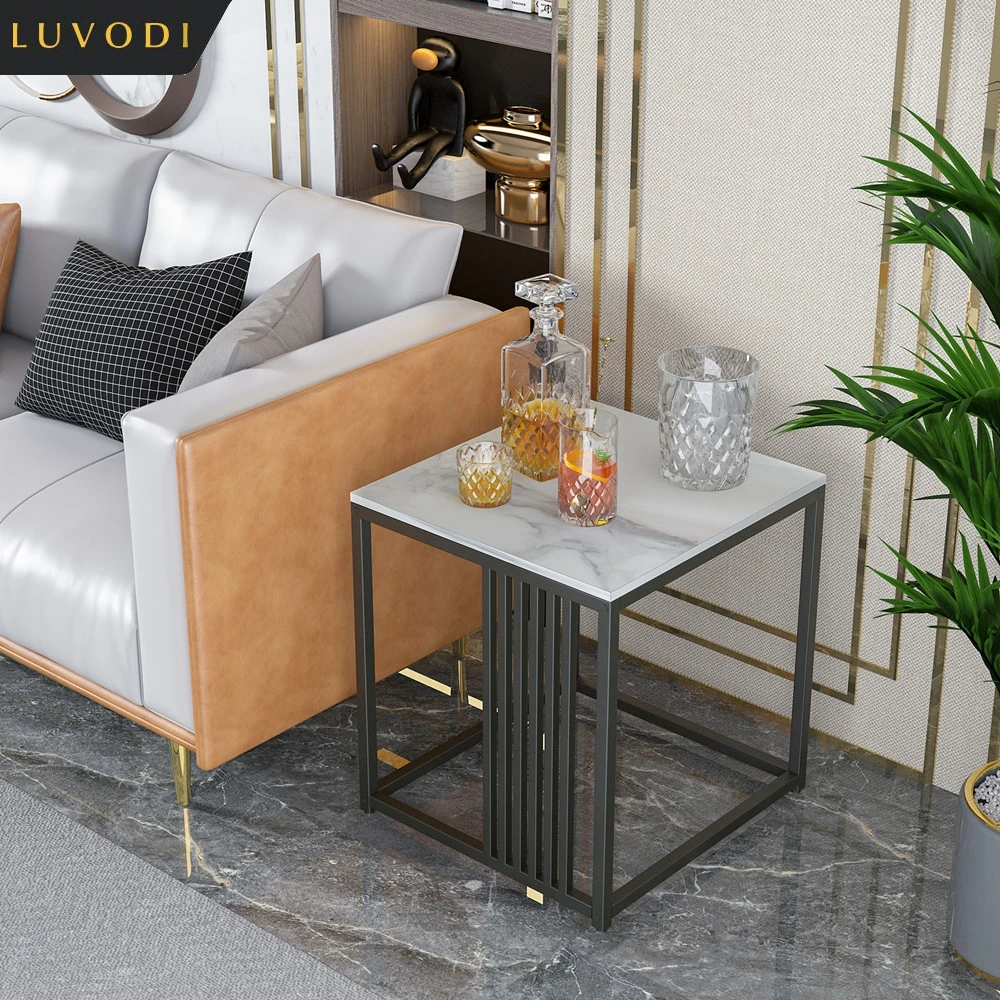 LUVODI Luxury Sofa Side Coffee Table White Square Marble End Table for Living Room Bedroom Balcony