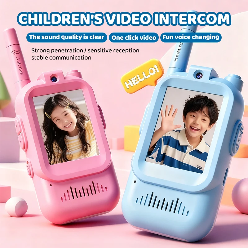 JCMO 2 قطعة أجهزة اتصال لاسلكية فيديو للأطفال ألعاب أطفال قابلة للشحن للتخييم الداخلي والسفر هدايا عيد الميلاد للأطفال من سن 3 إلى 12 عامًا