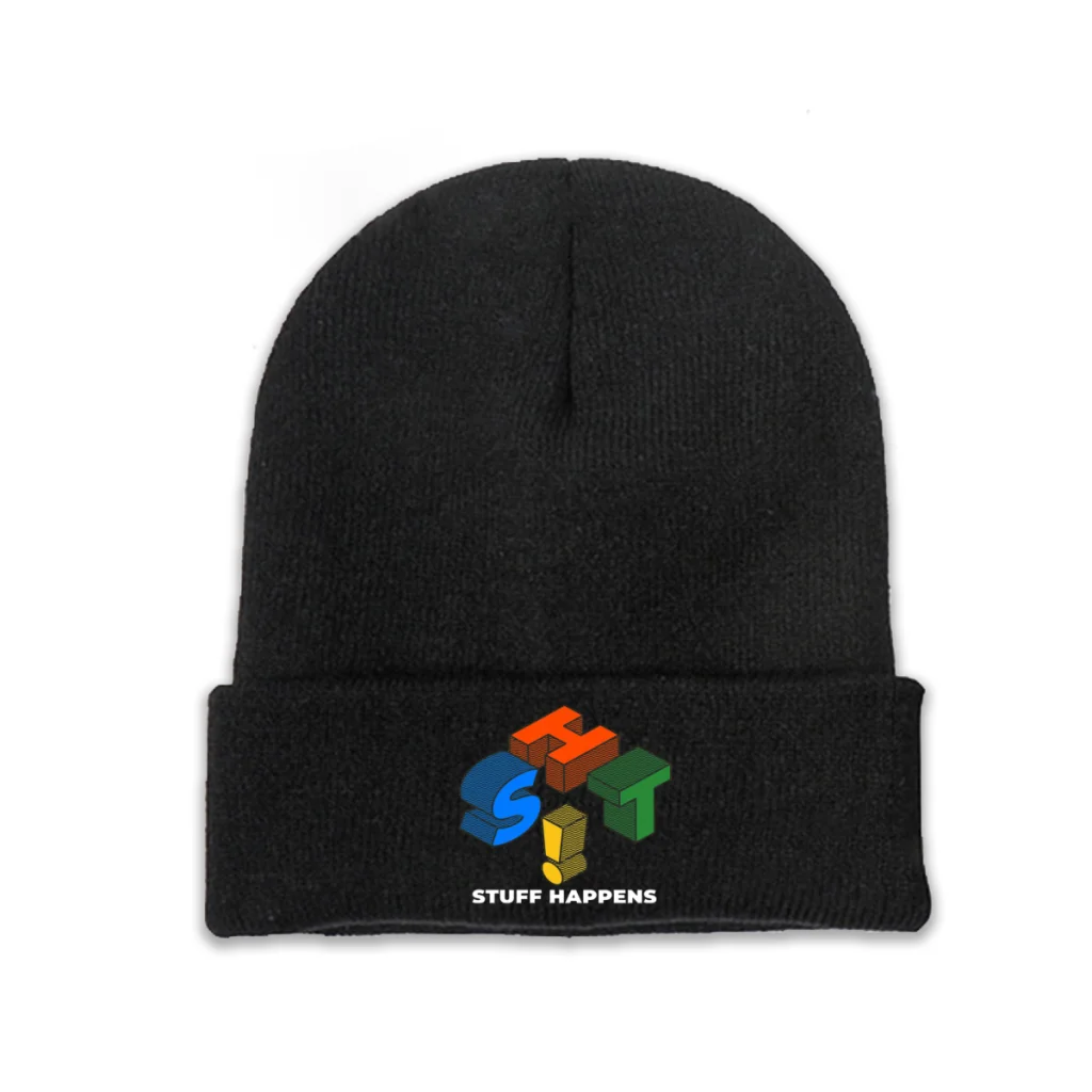 Linux Operating System Skullies Beanies Caps Shit Stuff Happens Knitted Winter Warm Bonnet Hats Unisex Ski Cap