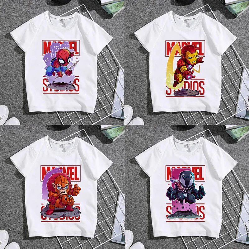 Summer Children Cotton Cartoon Spiderman Baby T Shirt Anime Cartoons Casual Clothes Kid Girl Boy Short Sleeve Tops