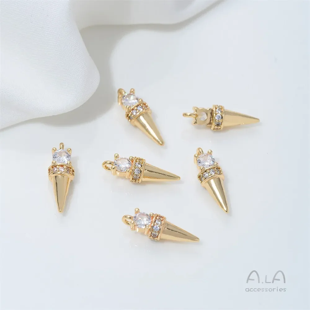

14K Gold-Plated Zirconium-Inlaid Platinum Ice Cream Cone Pendant Handcrafted Beaded DIY Accessory for Jewelry Making