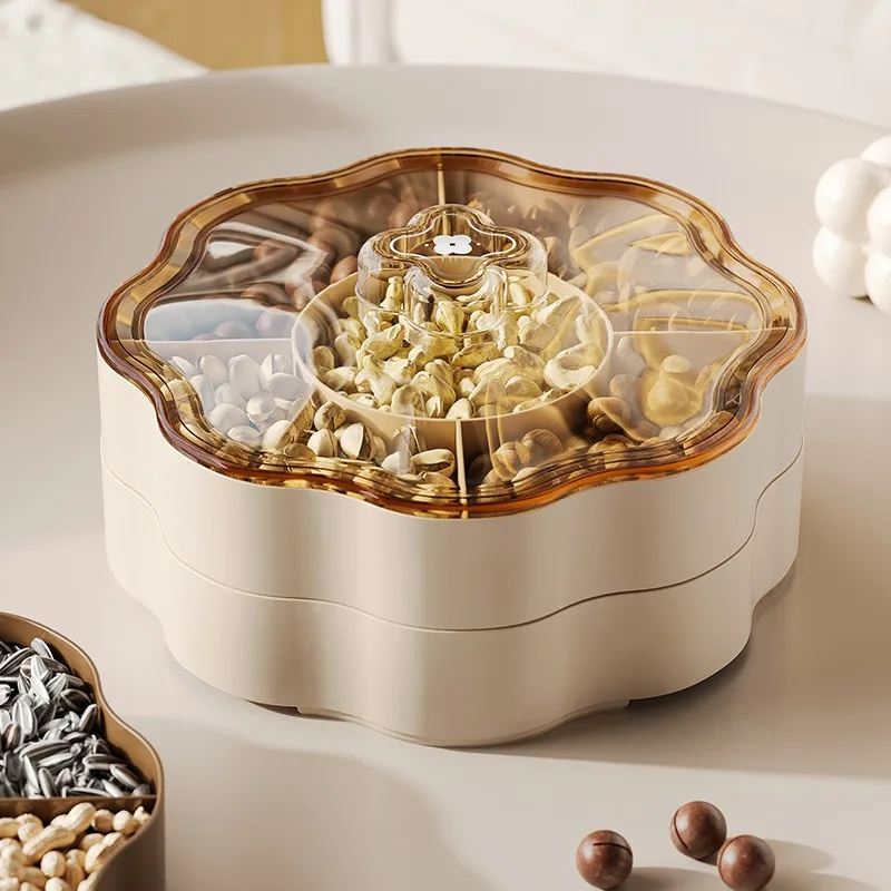Single/Double Layered Household Tea Table with Multiple Compartments Transparent Tape Cover Melon Seeds and Dried Fruits Box