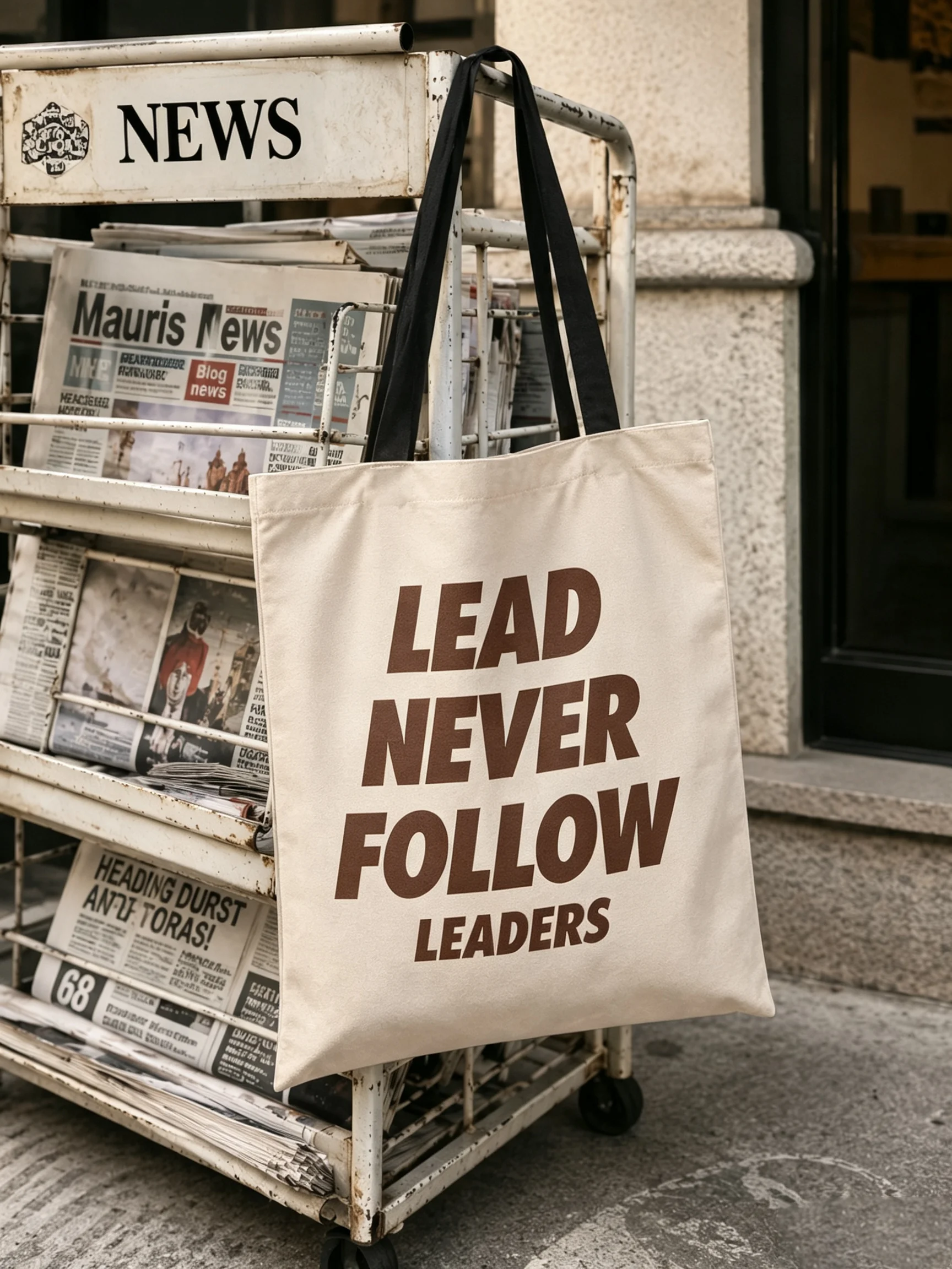 2026 Slogan Print Polyester Tote Bag, Lead Never Follow Leaders Graphic Canvas‑Style Large Casual Street Shopping Shoulder Bag