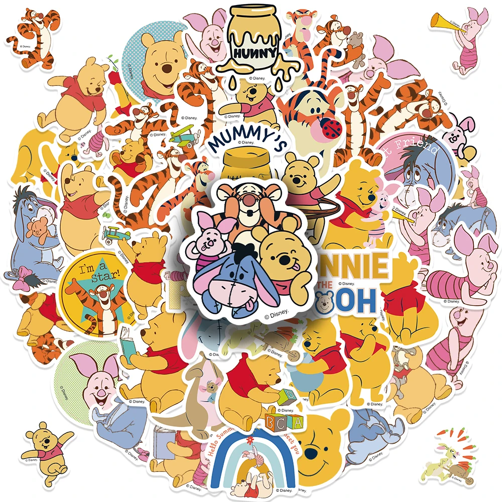 50PCS Disney Winnie the Pooh Stickers For Kids Cute Anime Decals Classic Toys For Luggage Notebook Scrapbooking PVC Sticker