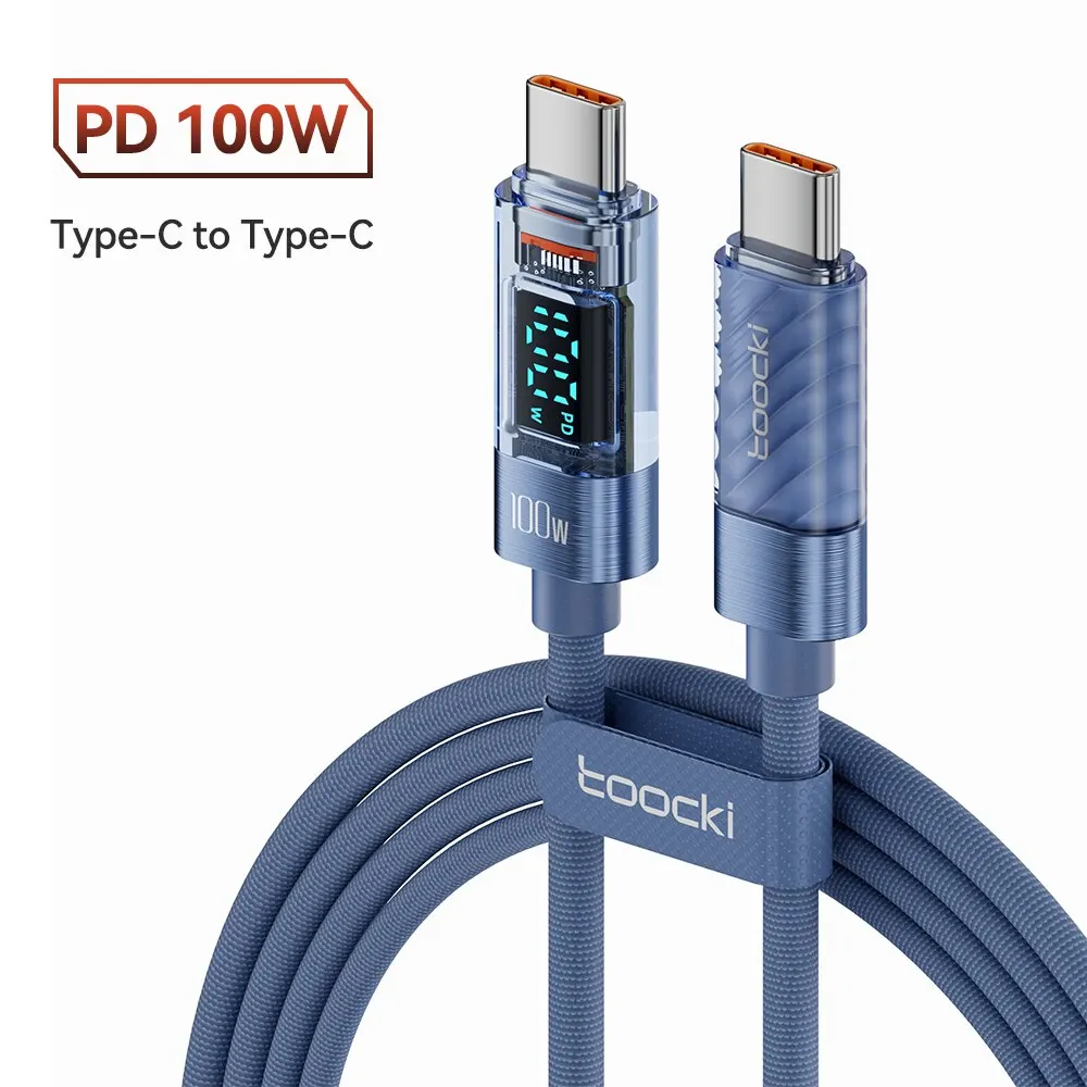 Toocki typ c bis typ c kabel 100w pd display schnell ladegerät usb c zu usb c transparentes kabel für xiaomi macbook