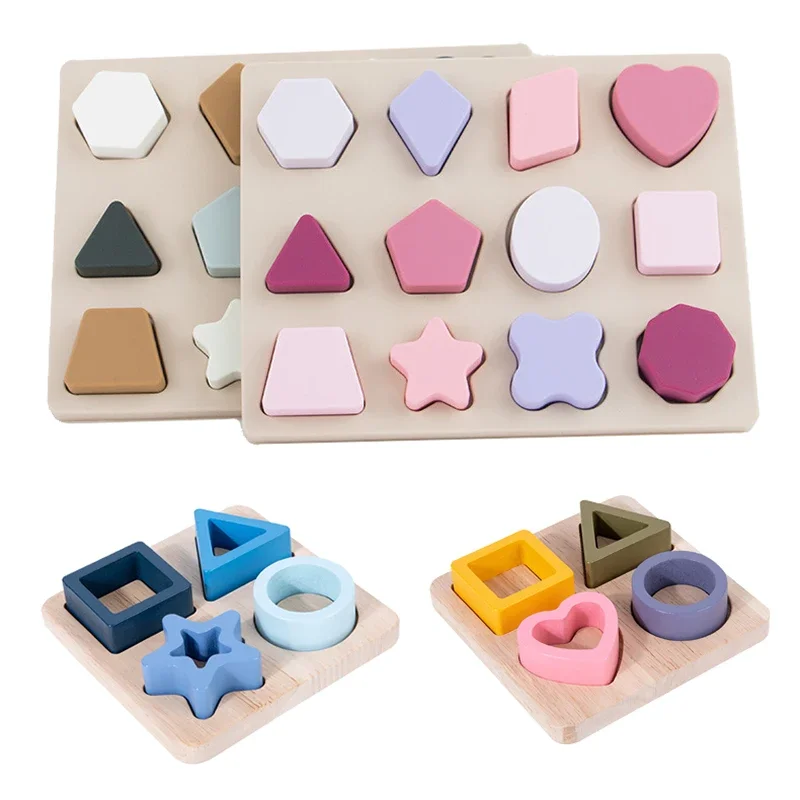 Montessori Silicone Toys Geometric Shape Jigsaw Board Matching Games Educational Learning Food Grade Silicon
