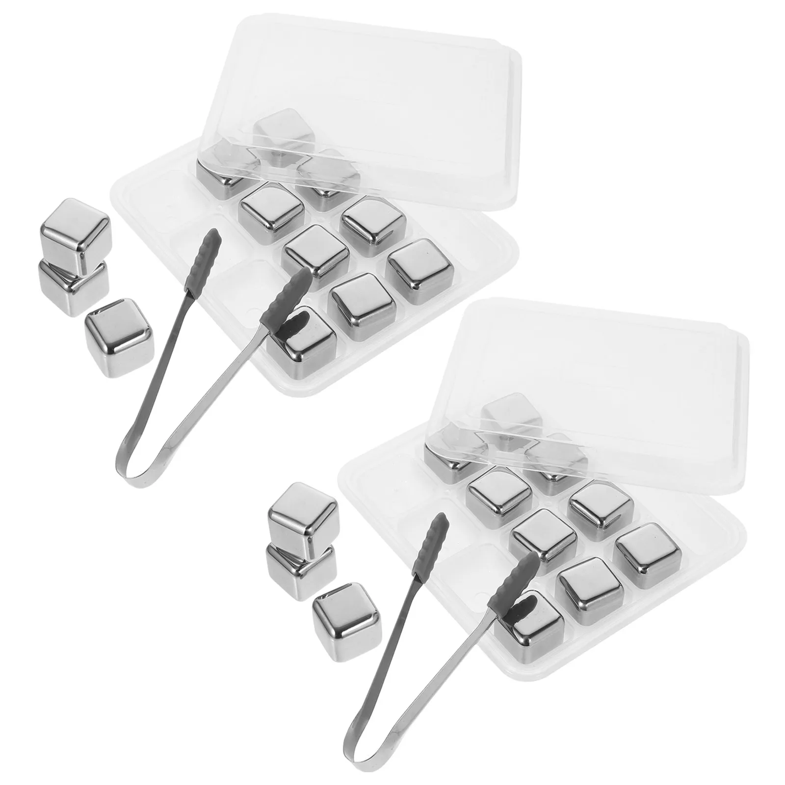 1Set Stainless Steel Whiskey Chilling Stones Metal Ice Cubes for Drinks Beverage Wine Ice Tongs Freezer Storage Box Reusable - view 3