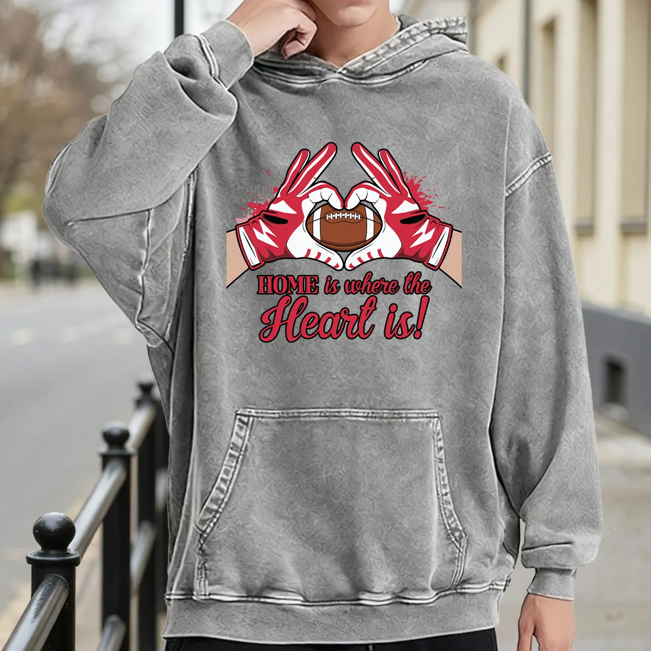 Home Is Where the Heart Is للرجال بغطاء للرأس برسومات مغسولة عتيقة، بلوفر ريترو متعثر، سويت شيرت كاجوال ملابس الشارع #1