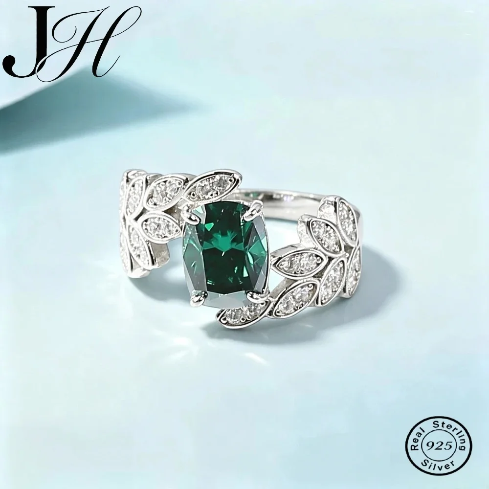JoiasHome Moissanite Ring S925 Silver 3 Carat 7*9 Long Pillow Shape Green Temperament Moissanite Diamond Ring
