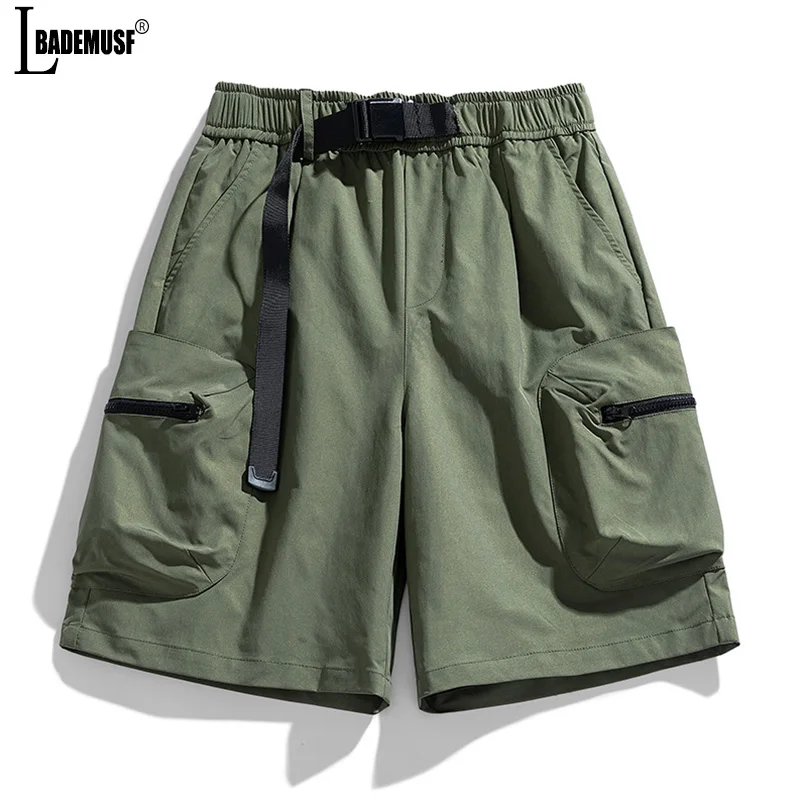 Men Summer New Solid Color Motion Cargo Shorts Leisure Comfort Outdoors Breathable Simplicity Large Pocket Elastic Waist Shorts