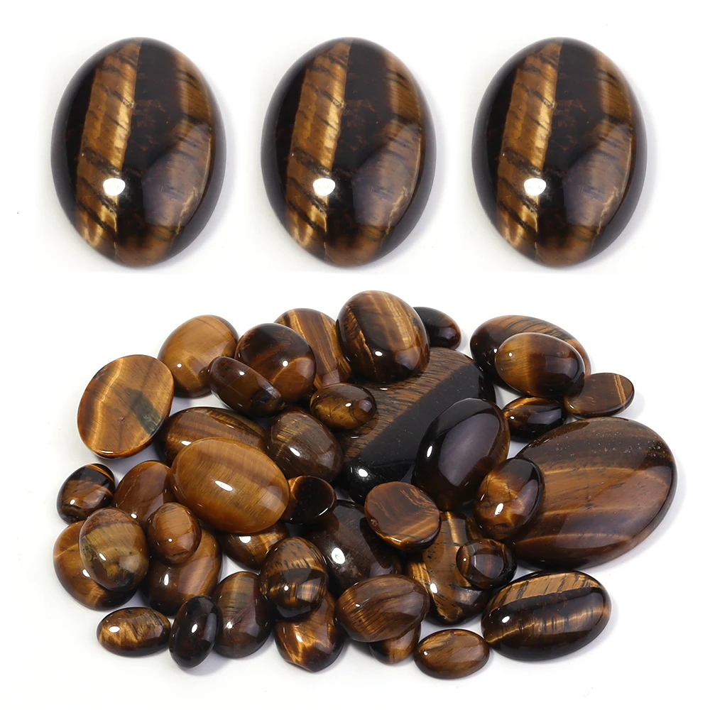 2-10pcs Natural Stone Oval Yellow Tiger Eye Cabochon Flat Back Cameo Cabochon Loose Spacer Beads para joyería haciendo pulsera de bricolaje