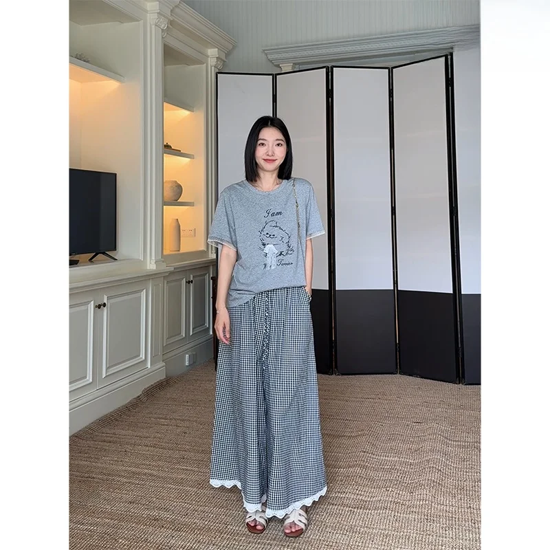 

100% хлопковая футболка с коротким рукавом для женщин, летняя новинка, с мультяшным принтом, в стиле пэчворк, модный комплект, удобный крой, дышащий, повседневный топ