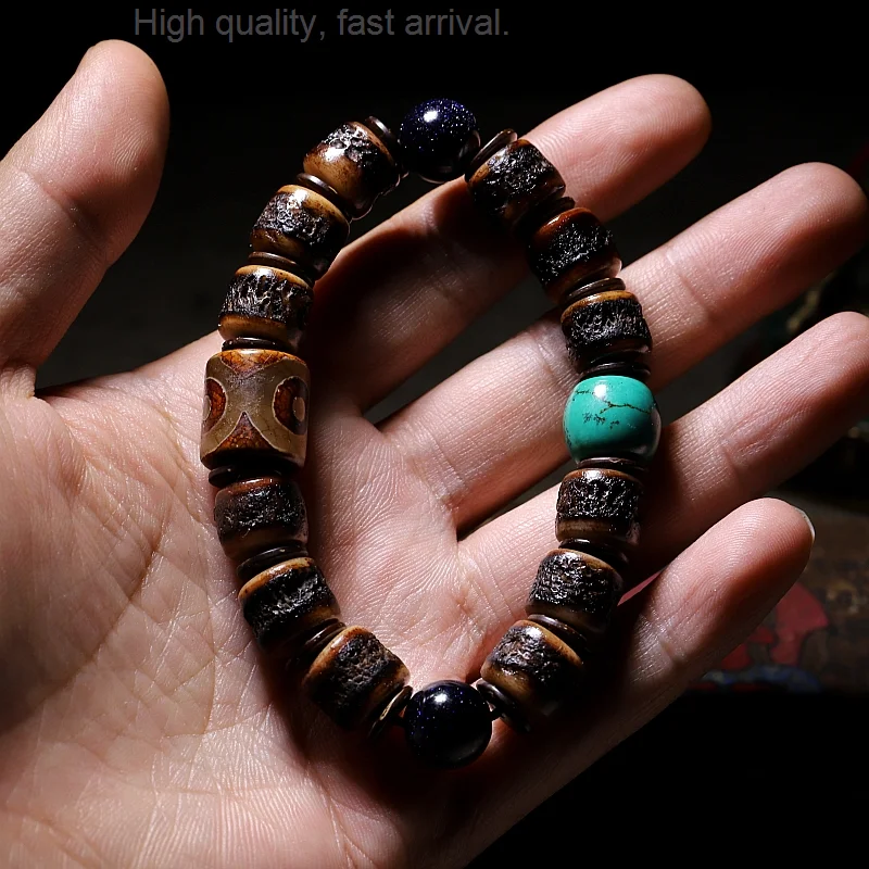 

Bracelet Tibet Beads Men's Old Materials Yak Bone Gabala Agate Horn Turquoise Spirit Bone Crafts Men's Bracelet