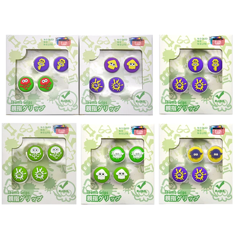 Thumb Stick Grip Cap for Splatoon 3 Analog Joystick Cover Case for Nintendo Switch / Lite OLED Gamepad 4 in 1 Thumbstick Cap