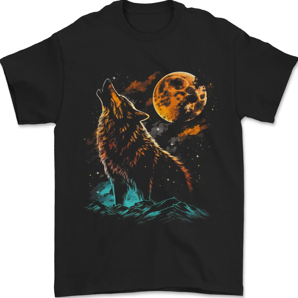 A Wolf Howling With the Moon at Night Mens T-Shirt