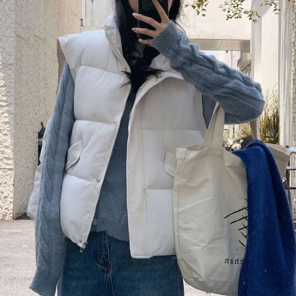 

Women's Korean Style Cotton Vest Autumn Winter Stand-Up Collar Outer Wear Small Fragrant Jacket