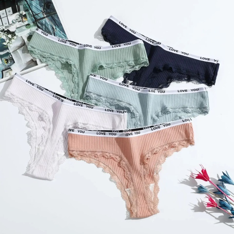  Cotton Lace Thong Women's Tanga Low Waist Sexy Lingeries Cotton Panties Laides T Back Pants Girls Underwear Female Underpants 