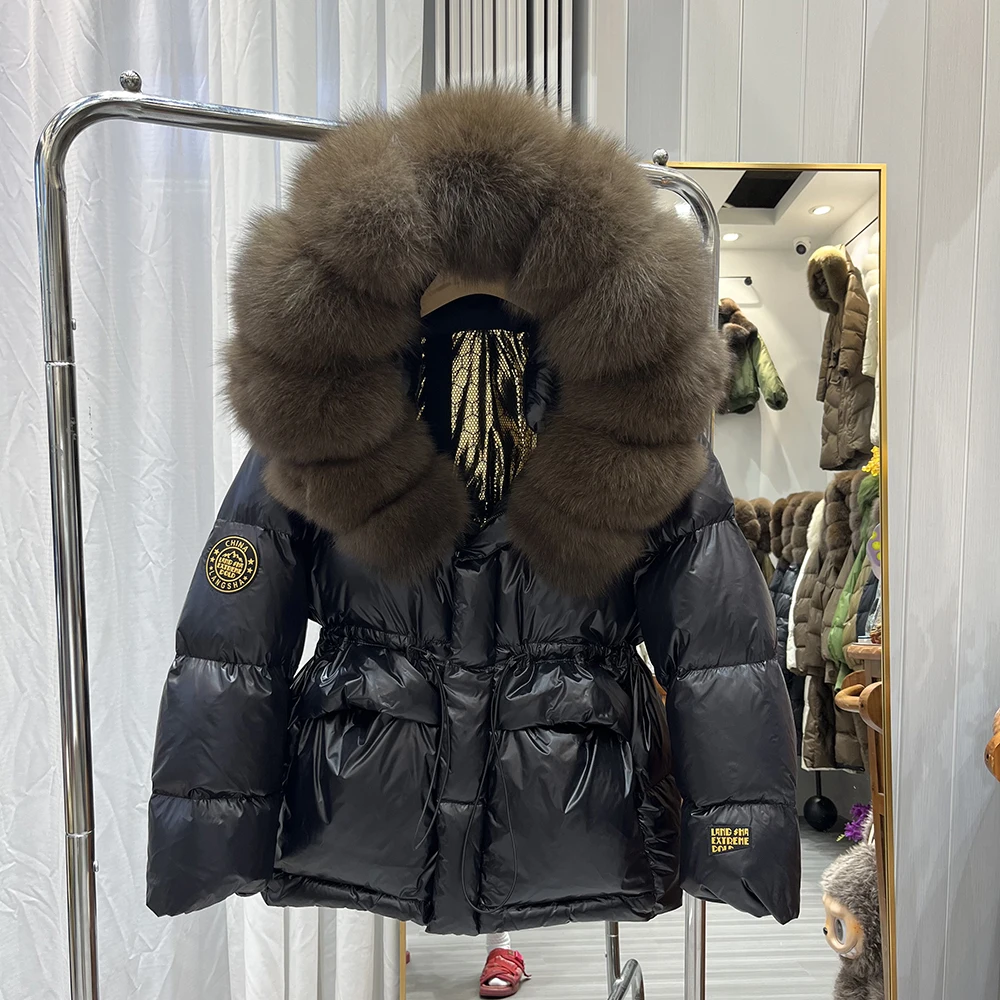 سترة نسائية من Thiened مع ياقة كبيرة من الفرو وخصر متوسط الطول ملابس خارجية دافئة لفصل الشتاء #1